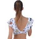 Cute Cat Kitten Animal Design Pattern Plunge Frill Sleeve Bikini Top View2