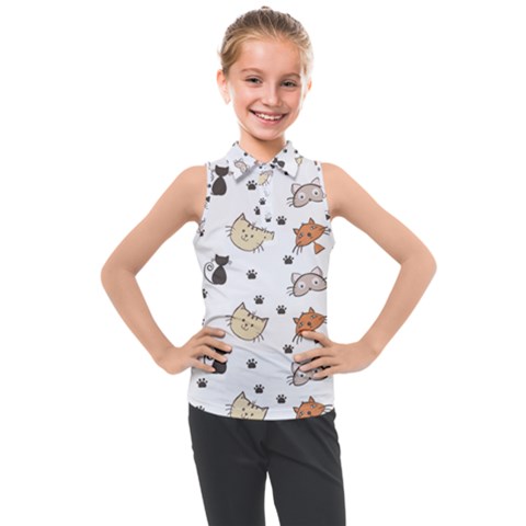 Cute Cat Kitten Animal Design Pattern Kids  Sleeveless Polo Tee by danenraven