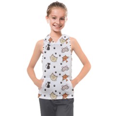 Cute Cat Kitten Animal Design Pattern Kids  Sleeveless Hoodie by danenraven