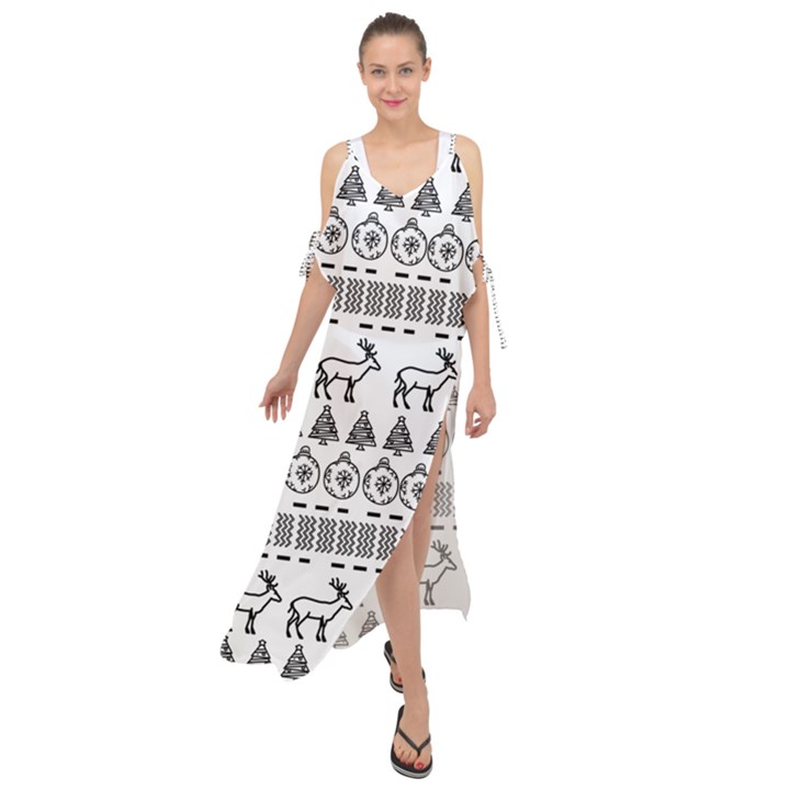 Christmas Trees Pattern Design Maxi Chiffon Cover Up Dress