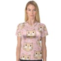 Cat Pattern Pink Background V-Neck Sport Mesh Tee View1