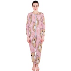 Cat Pattern Pink Background Onepiece Jumpsuit (ladies)