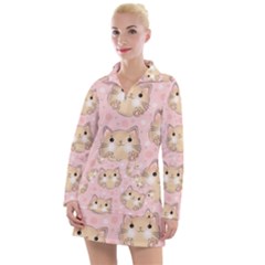 Cat Pattern Pink Background Women s Long Sleeve Casual Dress by danenraven