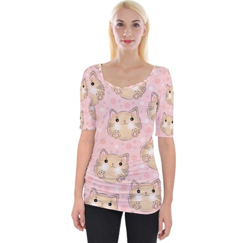 Cat Pattern Pink Background Wide Neckline Tee by danenraven