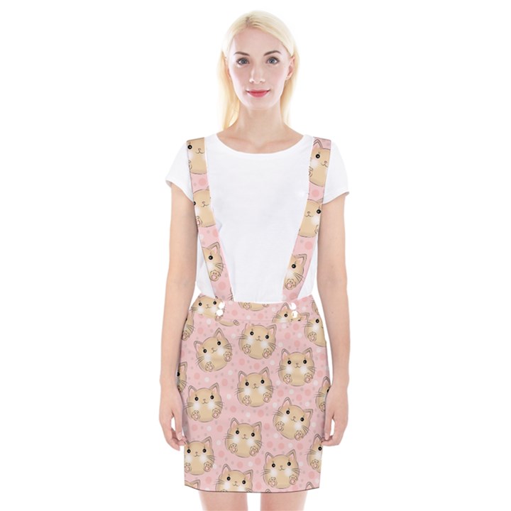 Cat Pattern Pink Background Braces Suspender Skirt