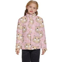 Cat Pattern Pink Background Kids  Puffer Bubble Jacket Coat