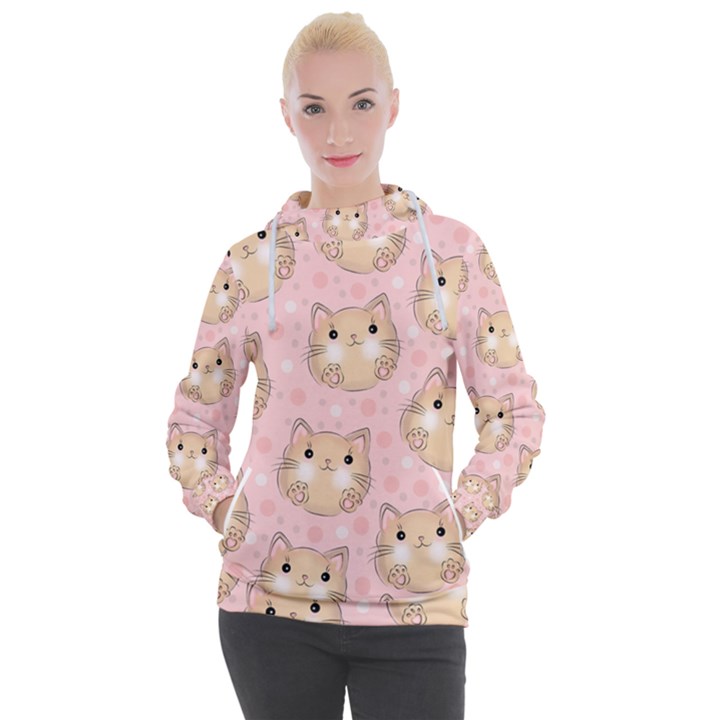 Cat Pattern Pink Background Women s Hooded Pullover