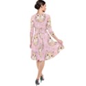 Cat Pattern Pink Background Quarter Sleeve Waist Band Dress View2