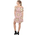 Cat Pattern Pink Background Off Shoulder Chiffon Dress View2