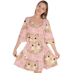 Cat Pattern Pink Background Velour Kimono Dress