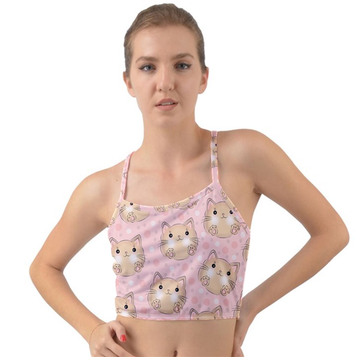 Cat Pattern Pink Background Mini Tank Bikini Top