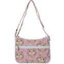 Cat Pattern Pink Background Zip Up Shoulder Bag View3