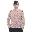 Cat Pattern Pink Background Men s Long Sleeve Raglan Tee View1