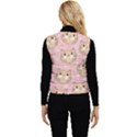 Cat Pattern Pink Background Women s Short Button Up Puffer Vest View2