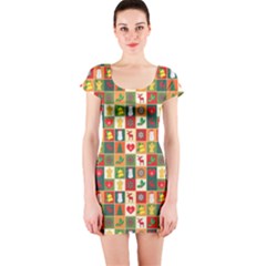 Xmas Christmas Pattern Short Sleeve Bodycon Dress by danenraven