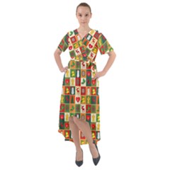 Xmas Christmas Pattern Front Wrap High Low Dress by danenraven