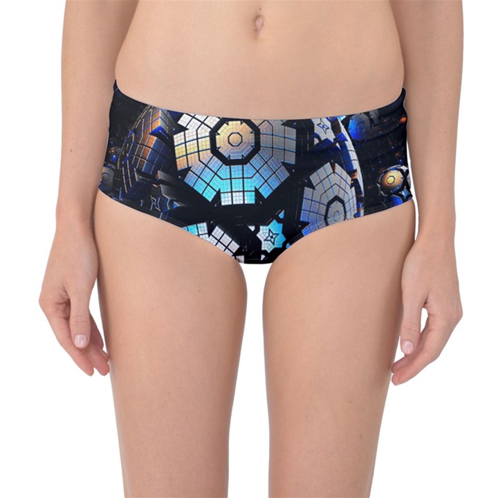 Illustration Tech Galaxy Robot Bot Science Mid-Waist Bikini Bottoms