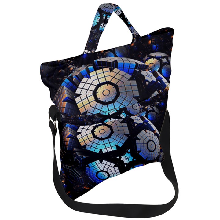 Illustration Tech Galaxy Robot Bot Science Fold Over Handle Tote Bag