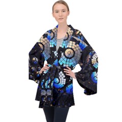 Illustration Tech Galaxy Robot Bot Science Long Sleeve Velvet Kimono 