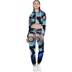 Illustration Tech Galaxy Robot Bot Science Cropped Zip Up Lounge Set by danenraven