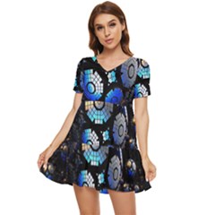 Illustration Tech Galaxy Robot Bot Science Tiered Short Sleeve Babydoll Dress by danenraven