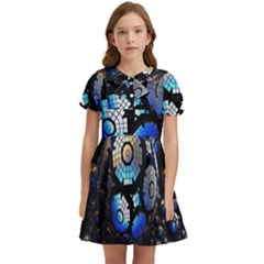 Illustration Tech Galaxy Robot Bot Science Kids  Bow Tie Puff Sleeve Dress