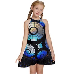 Illustration Tech Galaxy Robot Bot Science Kids  Halter Collar Waist Tie Chiffon Dress