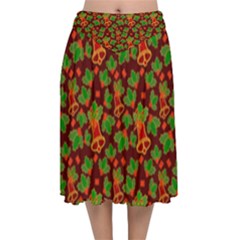 Illustration Xmas Christmas Pattern Velvet Flared Midi Skirt by danenraven