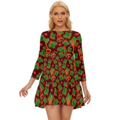 Illustration Xmas Christmas Pattern Long Sleeve Babydoll Dress