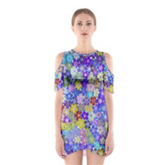 Illustration Background Flower Pattern Floral Shoulder Cutout One Piece Dress