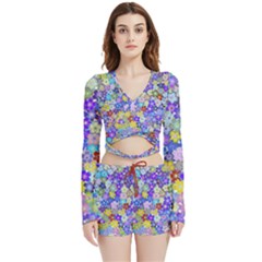 Illustration Background Flower Pattern Floral Velvet Wrap Crop Top And Shorts Set