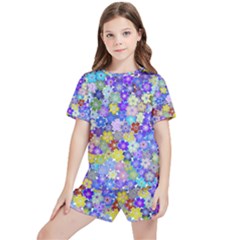 Illustration Background Flower Pattern Floral Kids  Tee And Sports Shorts Set by danenraven