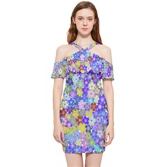 Illustration Background Flower Pattern Floral Shoulder Frill Bodycon Summer Dress