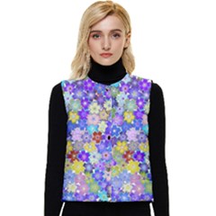 Illustration Background Flower Pattern Floral Women s Short Button Up Puffer Vest