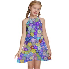 Illustration Background Flower Pattern Floral Kids  Halter Collar Waist Tie Chiffon Dress