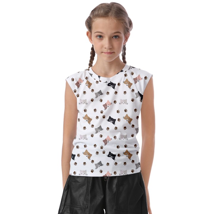 Illustration Cat Paw Background Pattern Cute Kids  Raglan Cap Sleeve Tee