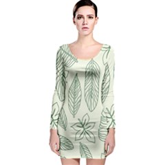 Banana Leaves Draw  Long Sleeve Bodycon Dress by ConteMonfrey