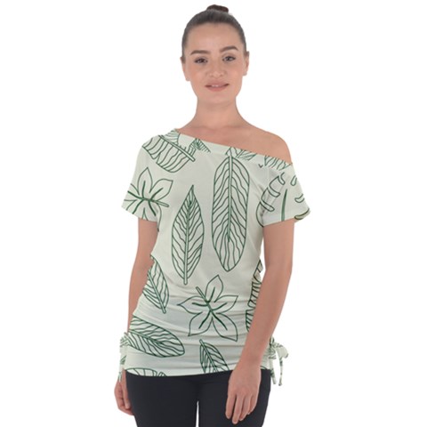 Banana Leaves Draw  Off Shoulder Tie-up Tee by ConteMonfrey