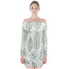 Banana Leaves Draw  Long Sleeve Off Shoulder Dress by ConteMonfrey