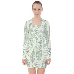 Banana Leaves Draw  V-neck Bodycon Long Sleeve Dress by ConteMonfrey