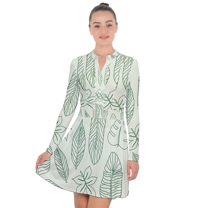 Banana Leaves Draw  Long Sleeve Panel Dress