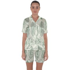 Banana Leaves Draw  Satin Short Sleeve Pajamas Set by ConteMonfrey