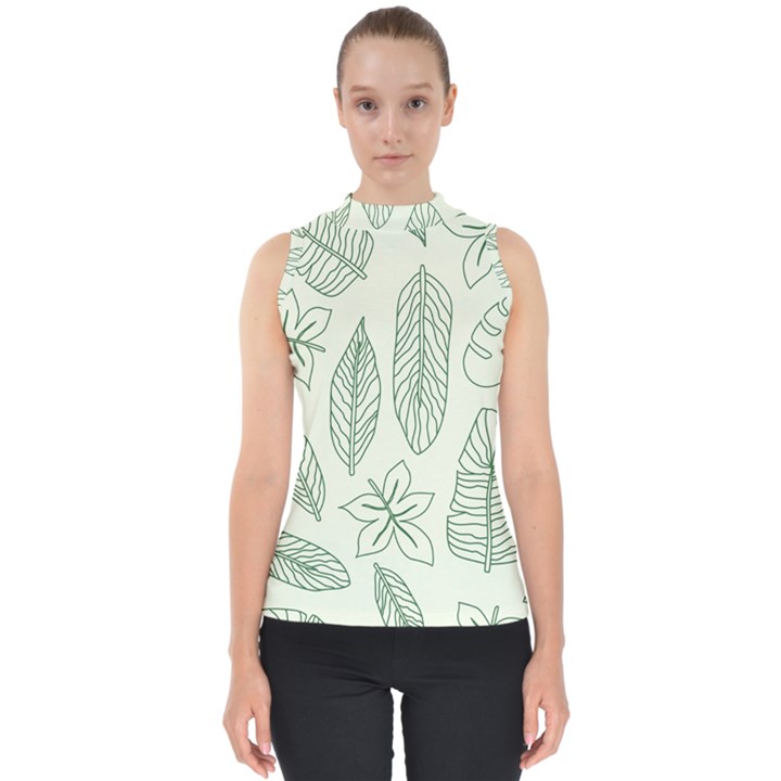 Banana Leaves Draw  Mock Neck Shell Top