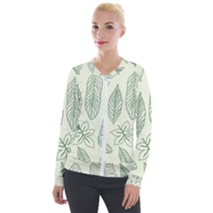 Banana Leaves Draw  Velvet Zip Up Jacket by ConteMonfrey