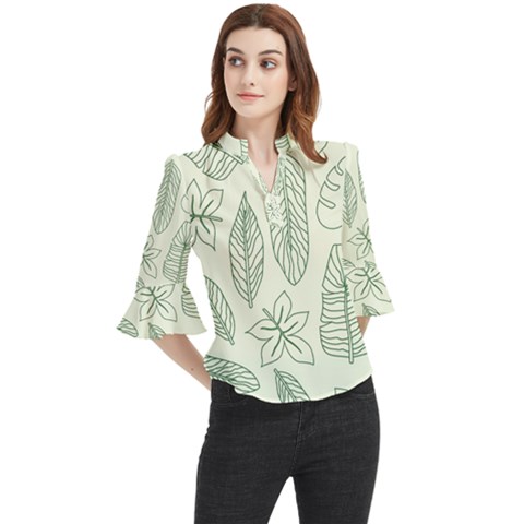 Banana Leaves Draw  Loose Horn Sleeve Chiffon Blouse by ConteMonfrey