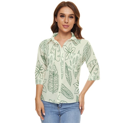 Banana Leaves Draw  Women s Quarter Sleeve Pocket Shirt by ConteMonfrey