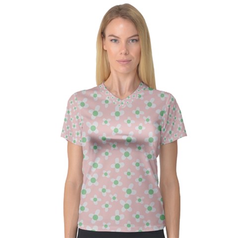 Pink Spring Blossom V-neck Sport Mesh Tee by ConteMonfrey