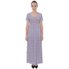 Pink Spring Blossom High Waist Short Sleeve Maxi Dress by ConteMonfrey