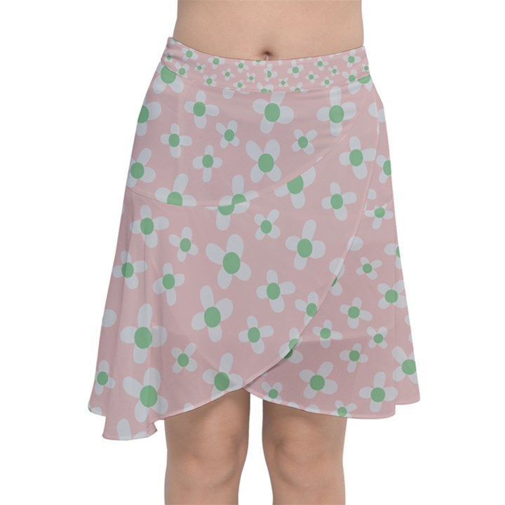 Pink Spring Blossom Chiffon Wrap Front Skirt