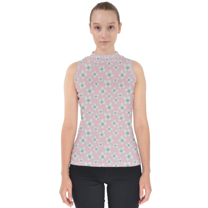 Pink Spring Blossom Mock Neck Shell Top